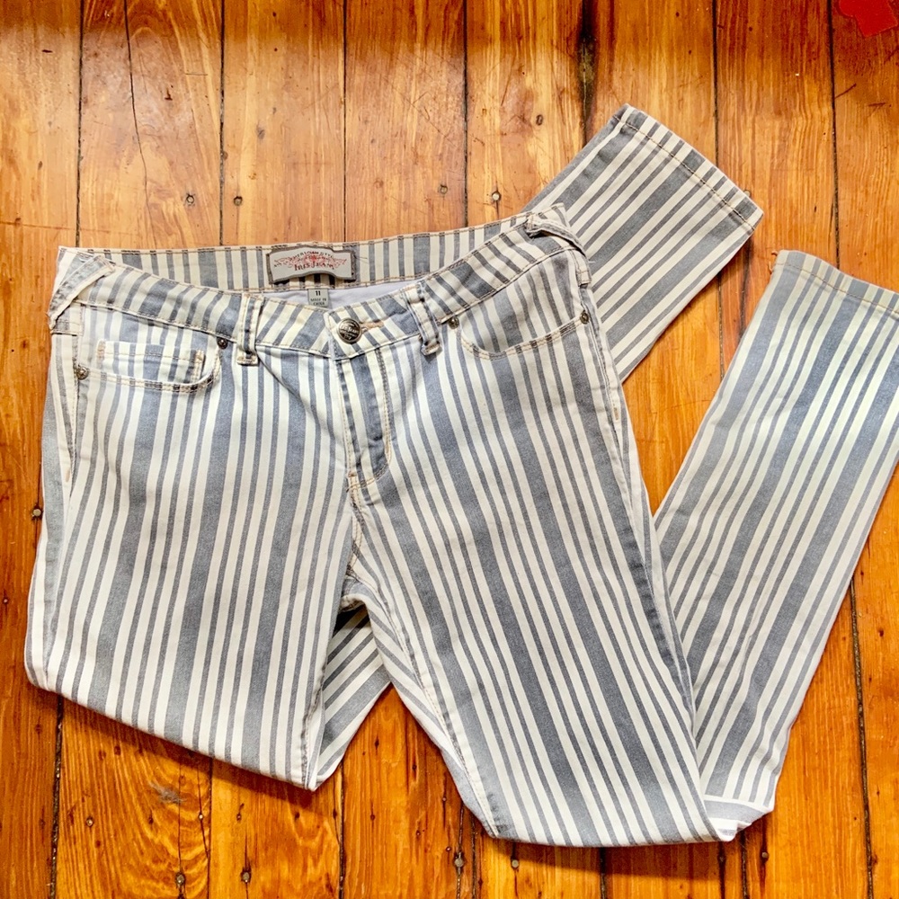 Blue & White striped Iris skinny jeans, sz 11  $15